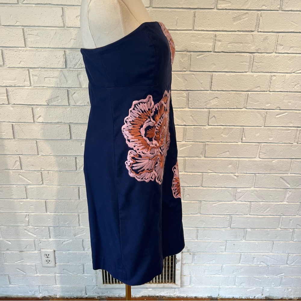 Lilly Pulitzer Navy Embroidered Bowen Floral Strapless Dress Women’s 8 - Picture 6 of 13